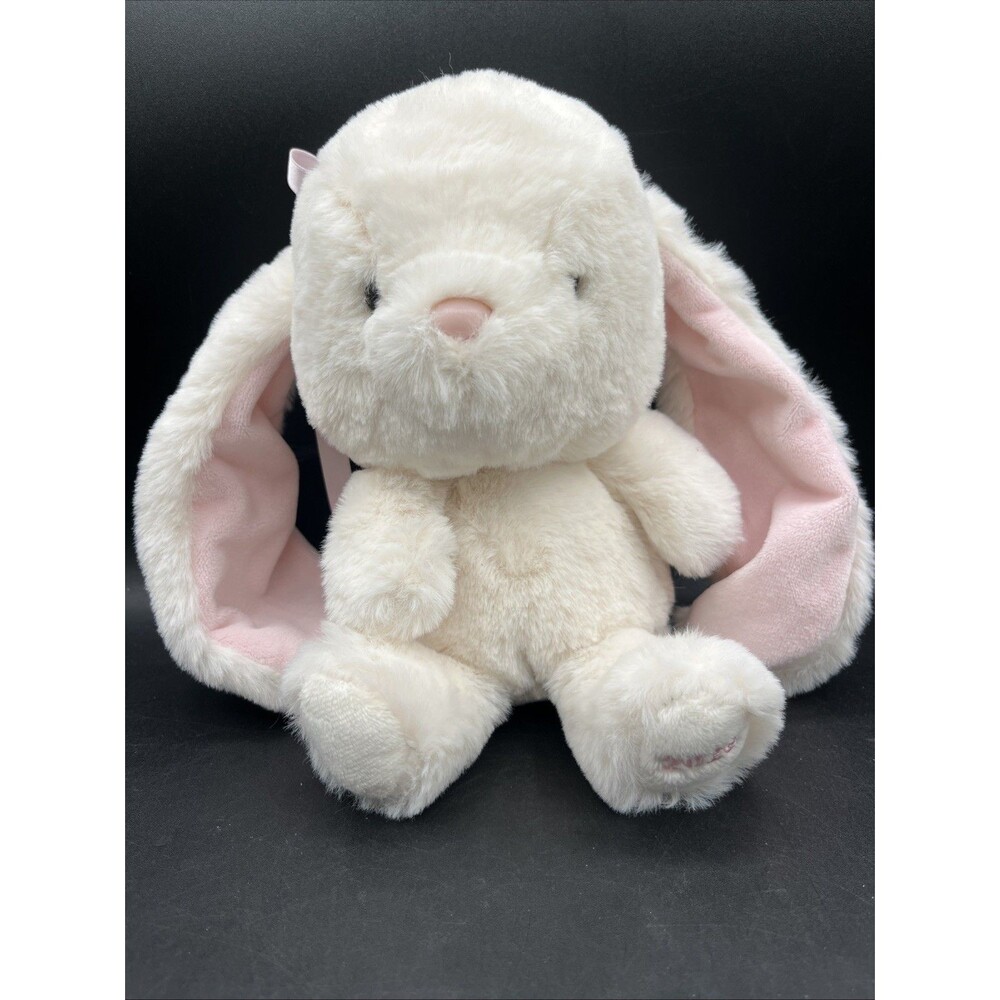 Aurora White Plush Bunny Rabbit Long Ears W/ Pink Flower On Head 9"